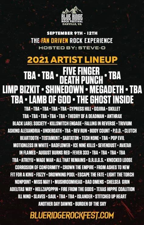 Blue Ridge Rock Festival lineup announced as of 5/4 : r/musicfestivals