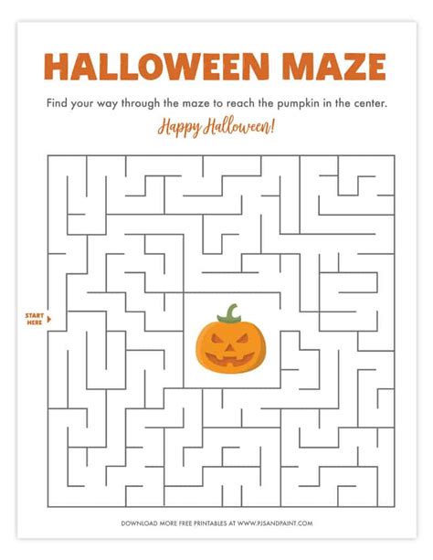 Free Printable Halloween Maze | Worksheets for Kids - Pjs and Paint