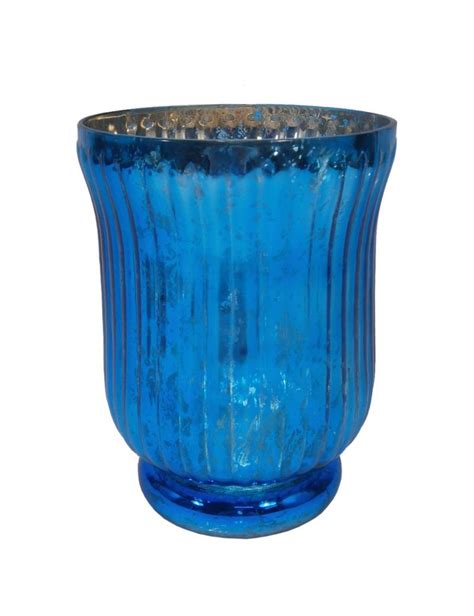 Blue glass hurricane made of glass with size (7" x 7" x 9.5"ht ...