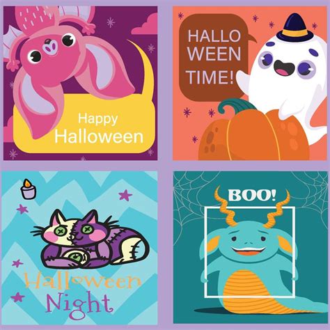 Happy Halloween Card, Set of 4 Cards 12715675 Vector Art at Vecteezy