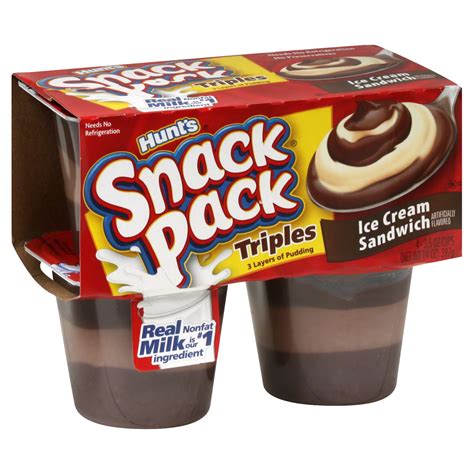 Hunt's Snack Pack Pudding Cups, Triples, Ice Cream Sandwich, 4 - 3.5 oz ...