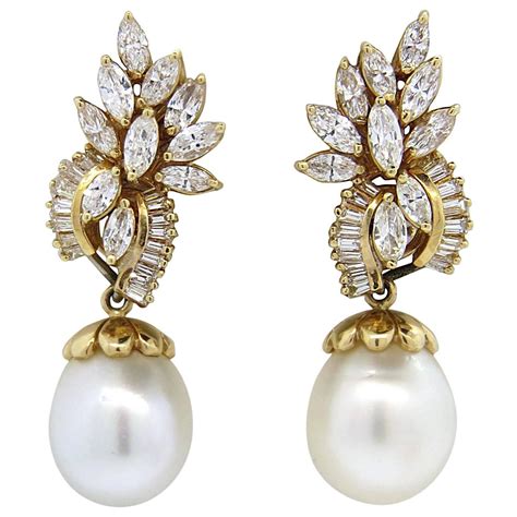 South Sea Pearl Diamond gold Day Night Drop Earrings at 1stdibs