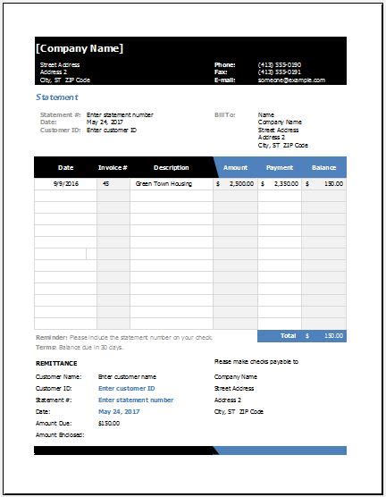 Rental Billing Statement Template for Excel | Word & Excel Templates