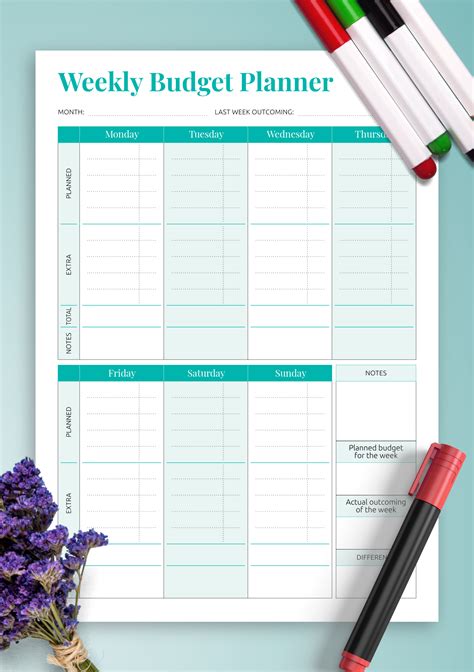 Download Printable Simple Weekly Budget Template PDF