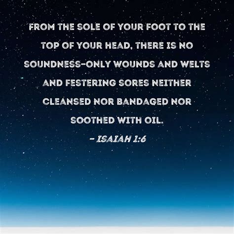 Isaiah 1:6 From the sole of your foot to the top of your head, there is no soundness--only ...