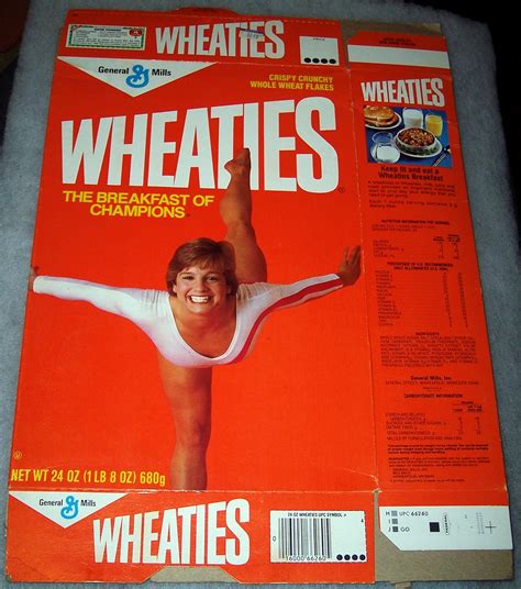 1986 Mary Lou Retton (balancing with back leg in air) (free poster offer on back) | Wheaties Box ...