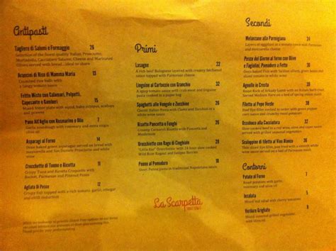 Menu at La Scarpetta restaurant, Margaret River