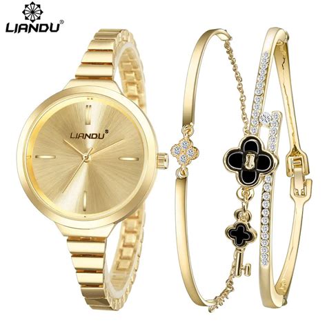 LIANDU Top Brand Women casual Watch Jewelry Quartz Bracelet Watch Set ...