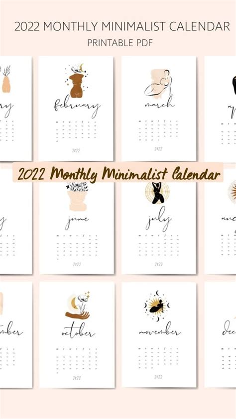 2022 Monthly Minimalist Calendar | Calendar design, Minimalist calendar ...