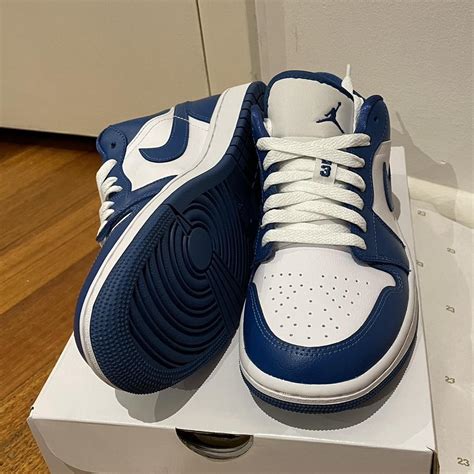 Nike air Jordan 1 low in marina (navy blue/white)... - Depop