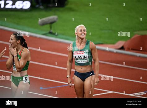 Sarah Lavin participating in the 100 meters hurdles of the European Athletics Championships in ...