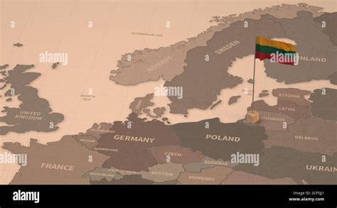 Flag on the map of Lithuania. Vintage Map and Flag of European Countries Series 3D Rendering ...