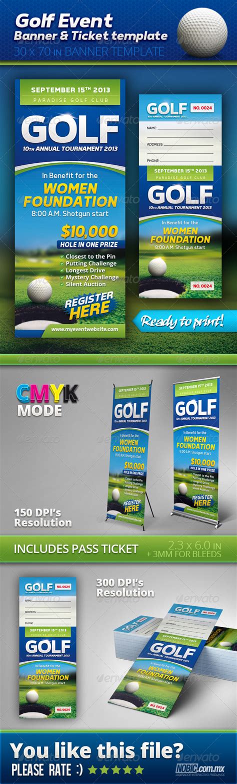 Golf Event Banner and Ticket Template by Nobic | GraphicRiver