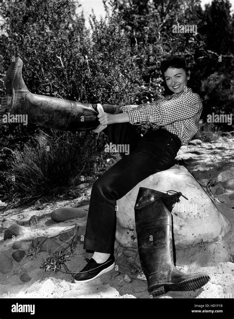 GUN FURY, Donna Reed fishing on location, Oak Creek, Sedona, AZ, 1953 ...