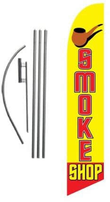 Smoke Shop Advertising Feather Banner Swooper Flag Sign with 15 Foot Flag Pole Kit and Ground ...