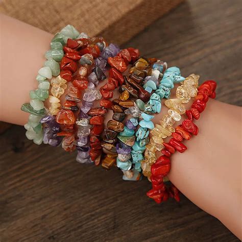 DOKOL Healing Crystals Beads Bracelet Natural Stone Chips Single Strand ...