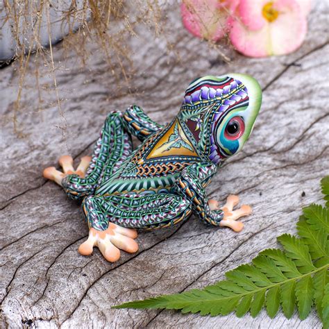 Colorful Polymer Clay Frog Sculpture (4 Inch) from Bali - Vibrant Tree ...