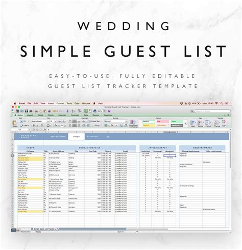 Wedding Guest List Spreadsheet Wedding Guest List Tracker