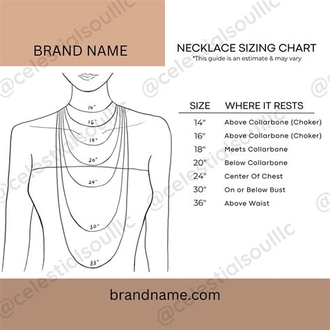 Necklace Chain Size Guide Necklace Chain Template Custom Canva Template Design Length Template ...