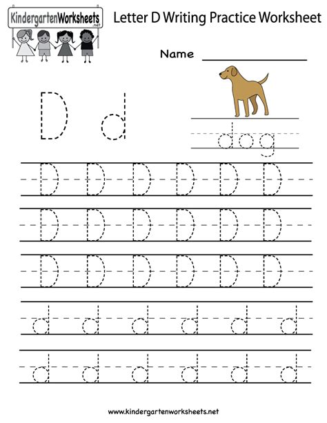 Kindergarten Letter D Writing Practice Worksheet Printable | Writing ...