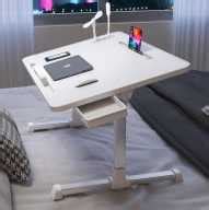 LushTree Adjustable Height & Angle, Drawer, USB Hub with LED Light & Fan (WHITE) Wood Portable ...