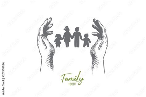 Family concept. Hand drawn silhouette of family mother father and ...