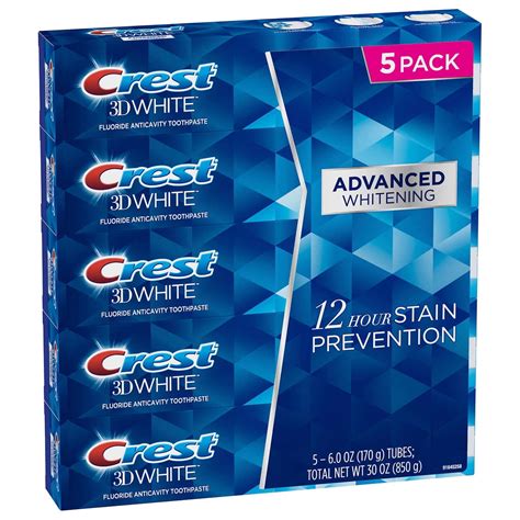 Crest 3D White Advanced Whitening Toothpaste 6oz (170g), 5-pack ...