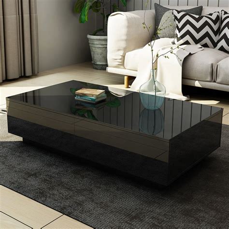 New 4 Drawer Coffee Table Wood Living Room Furniture High Gloss Black