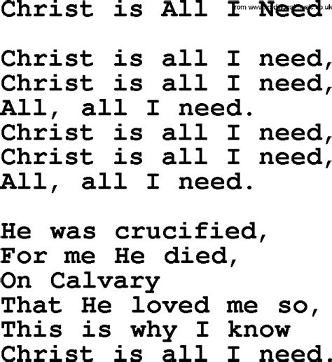 Baptist Hymnal, Christian Song: Christ Is All I Need- lyrics with PDF for printing