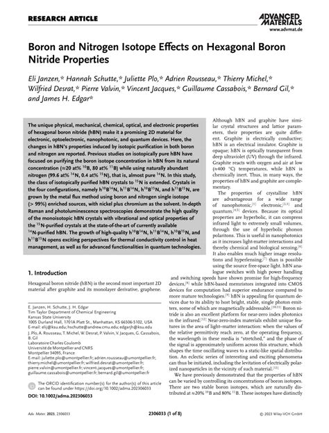 Boron and Nitrogen Isotope Effects on Hexagonal Boron Nitride Properties | Request PDF