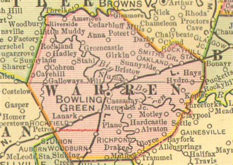 Warren County, Kentucky 1905 Map Bowling Green, KY