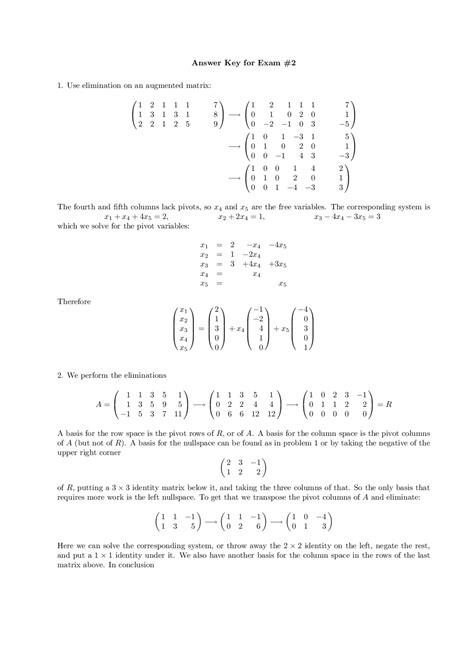 Four Subspaces - Linear Algebra - Solved Exam - Docsity