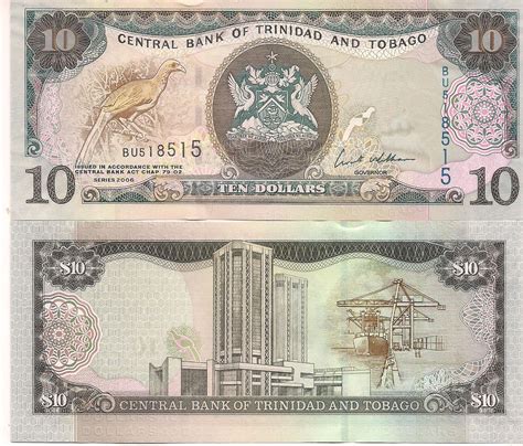 Trinidad and Tobago $ 10 Unc currency note - KB Coins & Currencies