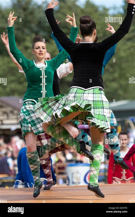 Ballater, Scotland - August 10th, 2017: Highland Dancers performing in competition during the ...