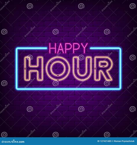 Happy Hour Neon Sign. Night Bright Advertising Neon Signboard. Vector ...