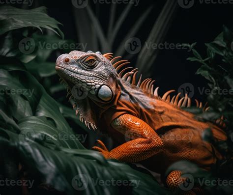 Detailed portrait of orange iguana, generative ai 22896309 Stock Photo ...