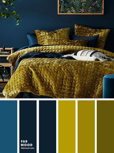 Chartreuse and Dark Blue Bedroom | Bedroom color schemes, Dark blue ...