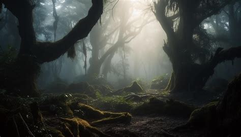 Spooky fog shrouds mystery of dark autumn forest landscape generated by AI 24619836 Stock Photo ...