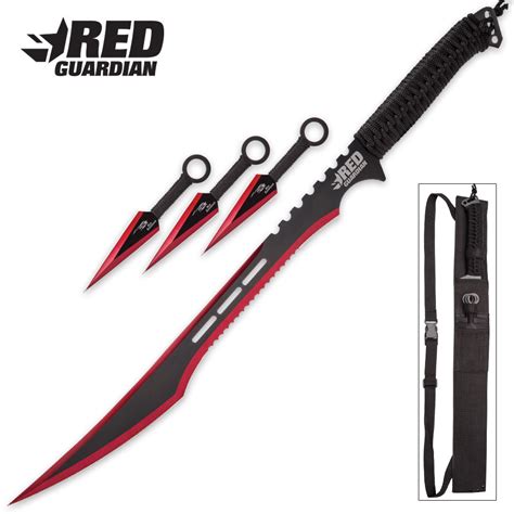 Red Guardian Ninja Sword and Kunai / Throwing Knife Set with Sheath | BUDK.com - Knives & Swords ...