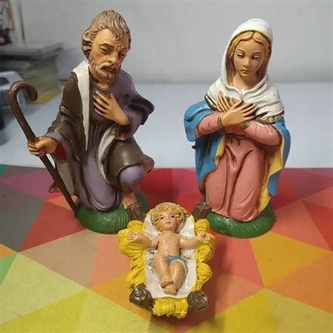 VTG NATIVITY SCENE Mary Joseph Baby Jesus in Manger 3 Figure Lot Italy ...