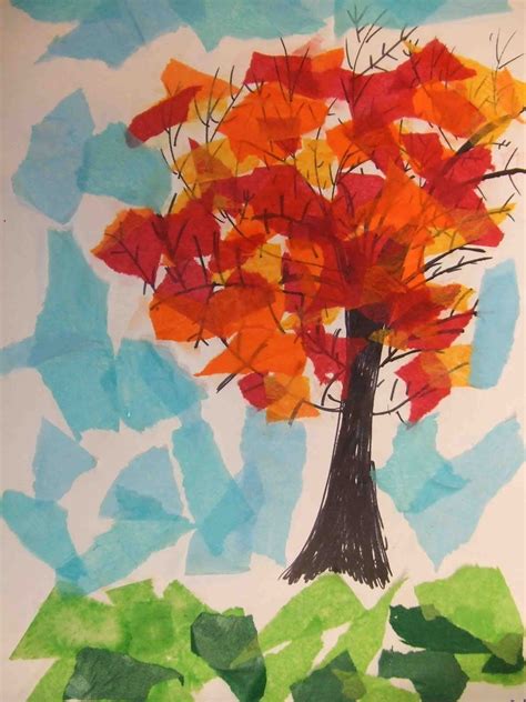 PoppyCat News: Tissue Paper Collage ~ Fall Trees ~ 4th Grade | Basteln herbst dekoration ...