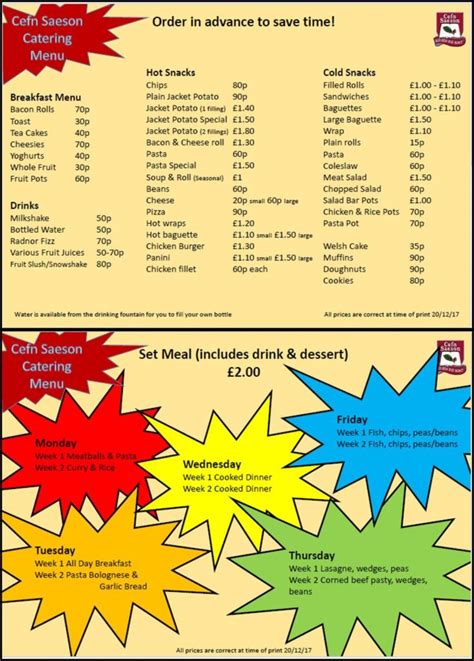 School Canteen Menu | Cefn Saeson