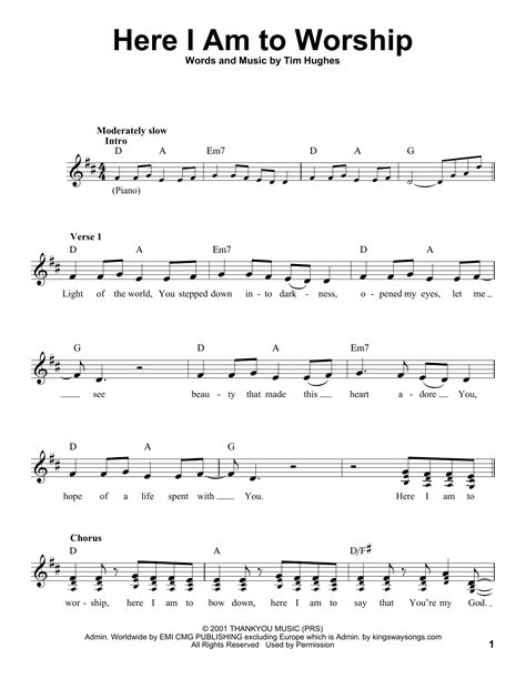 Tim Hughes - Here I Am To Worship (Light Of The World) sheet music