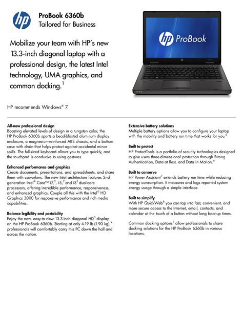 Download free pdf for HP ProBook 6360b Laptop manual