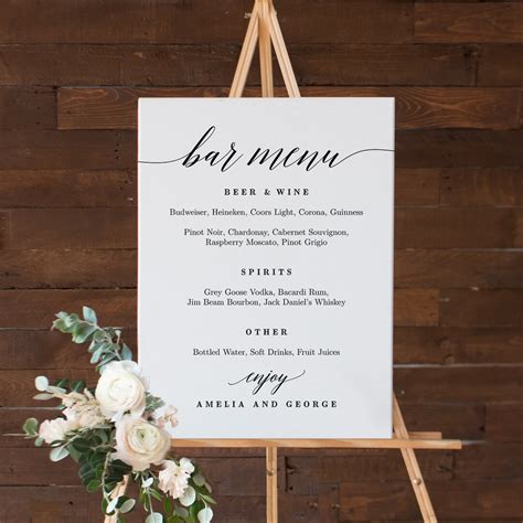 Wedding Bar Menu Sign Printable Bar Sign Bar Menu Editable PDF Template ...