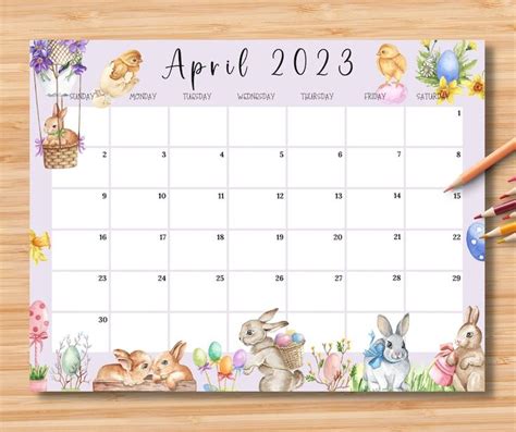 EDITABLE April 2023 Calendar Happy Easter Day 2023 With Cute - Etsy UK ...