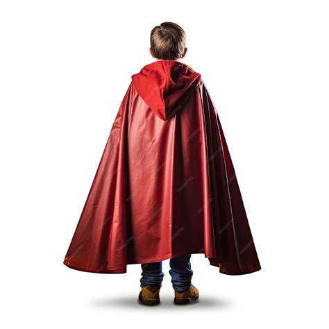 Premium Photo | A boy in a red cape stands against a white background.