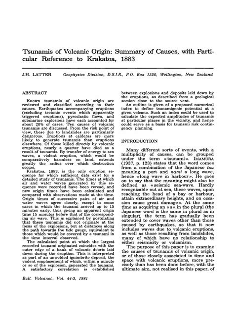 Tsunamis of Volcanic Origin Summary of Causes, With Particular ...