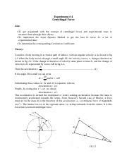 Centrifugal Force.pdf - Experiment # 4 Centrifugal Force Aim: To get acquainted with the concept ...