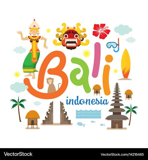 Bali indonesia travel and attraction Royalty Free Vector